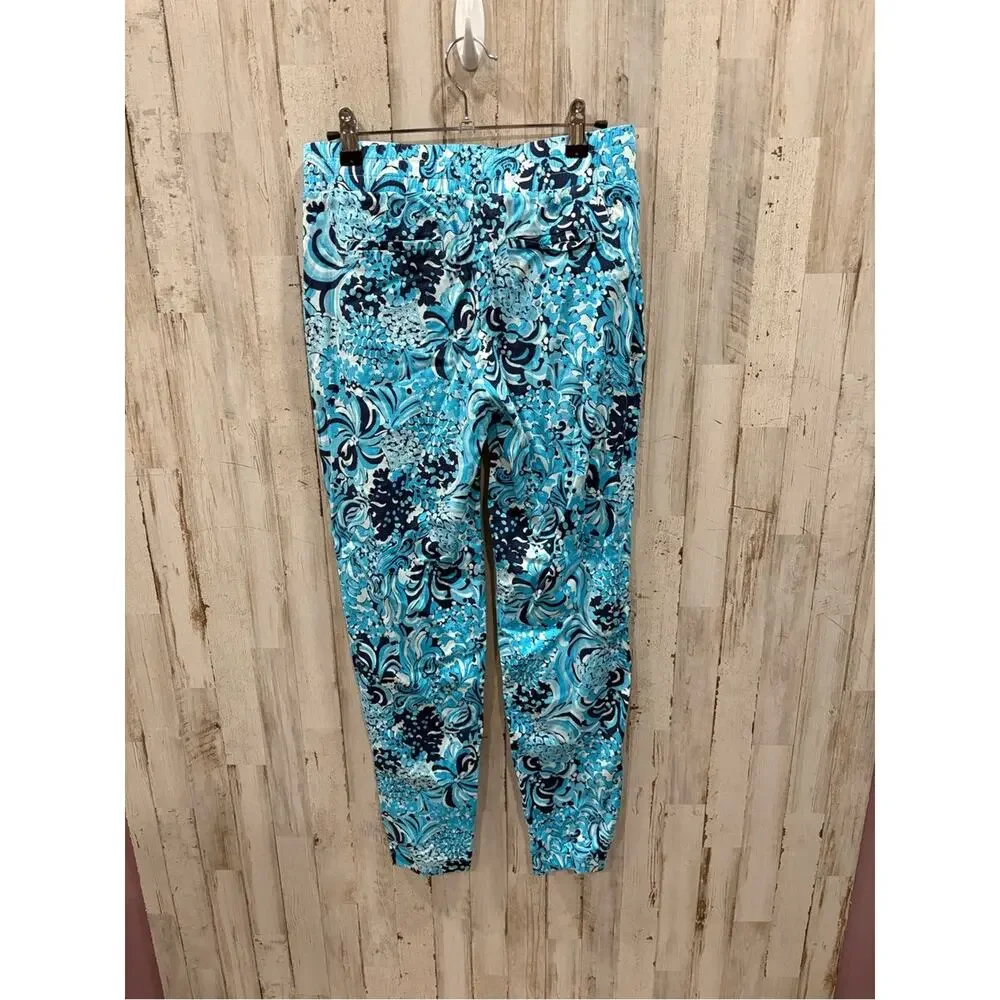Lilly Pulitzer Rici Stretch Pants Mermazing Blue XS Ankle Resort Preppy Cruise